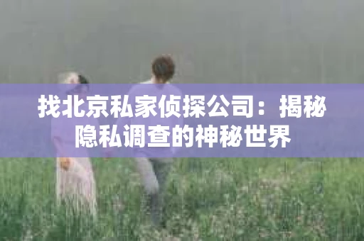 找北京私家侦探公司：揭秘隐私调查的神秘世界